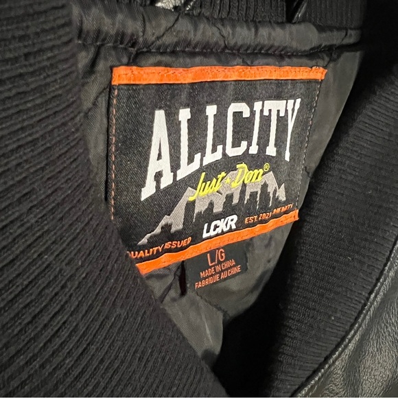 Just Don All City Roster Varsity Snap Button Black Leather Jacket SZ L - Picture 5 of 6